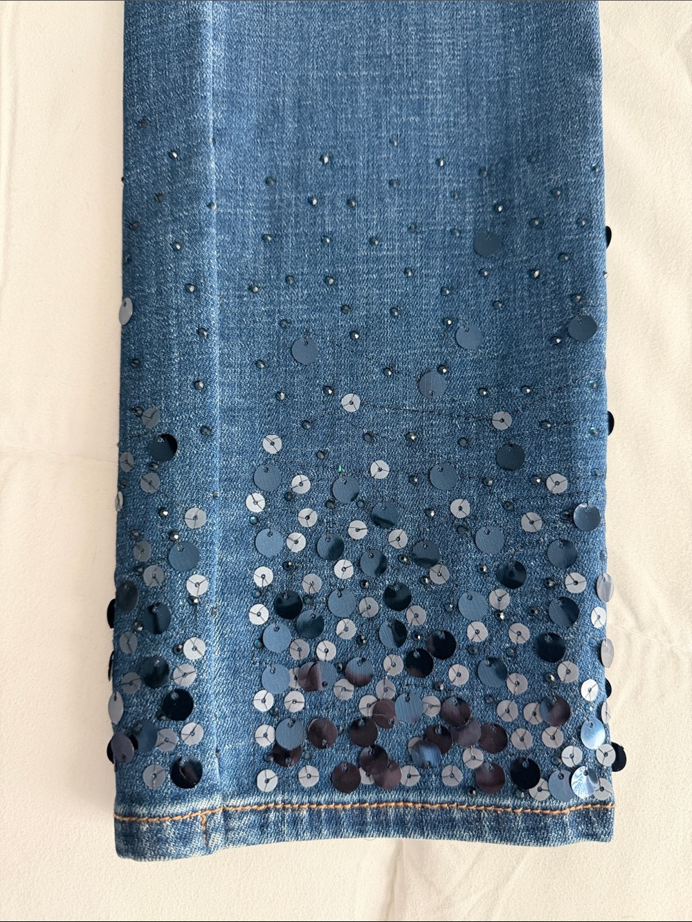 Chico's Blue Straight Leg Jeans with Sequin Hem - Picture 6 of 7
